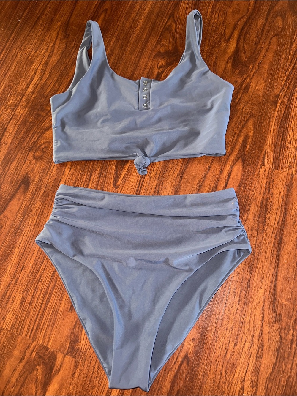 Zaful Dusty hray Bandeau Bikini with high waist bottoms and tank top Detail